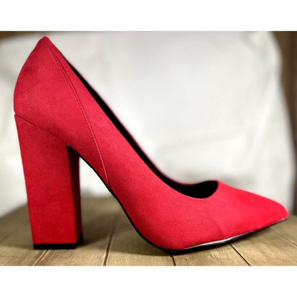 ASOS Red Suede Pointed Toe, Block Heel Pump - Size 7 - Picture 4 of 9
